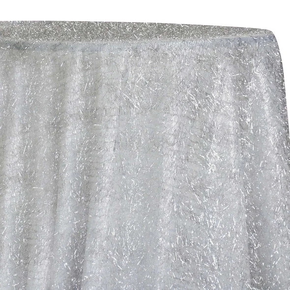 1pc - String Metallic Table Linen In White And Silver (132" Round) 1 1pc - String Metallic Table Linen In White And Silver (132" Round)