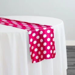 Satin Polka Dot Table Runner In White And Fuchsia
