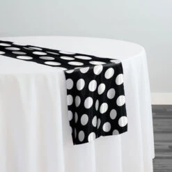Satin Polka Dot Table Runner In White And Black