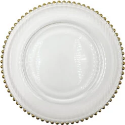 Beaded - Glass Charger Plate In Gold (Item # 0239)