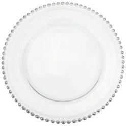 Beaded - Glass Charger Plate In Silver (Item # 0239) -Urquid Linen Shop Beaded Rose Silver