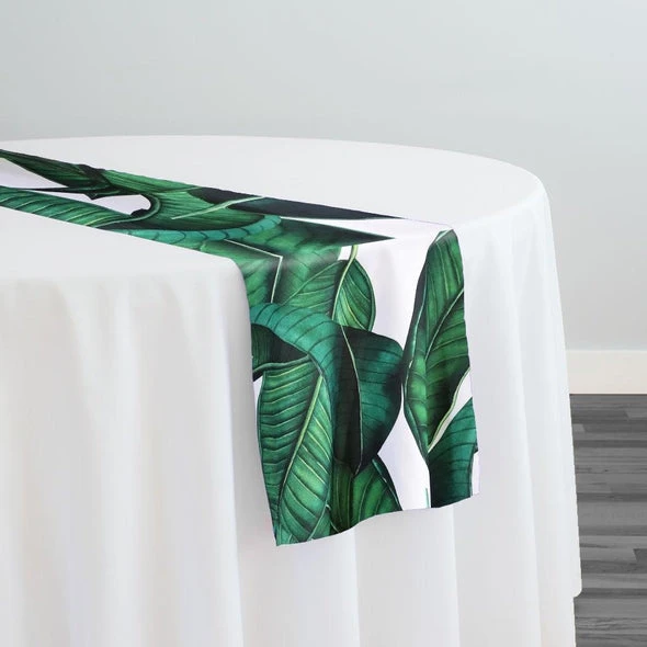 Beverly (Poly Print) Table Runner In Green/White 1 Beverly (Poly Print) Table Runner In Green/White