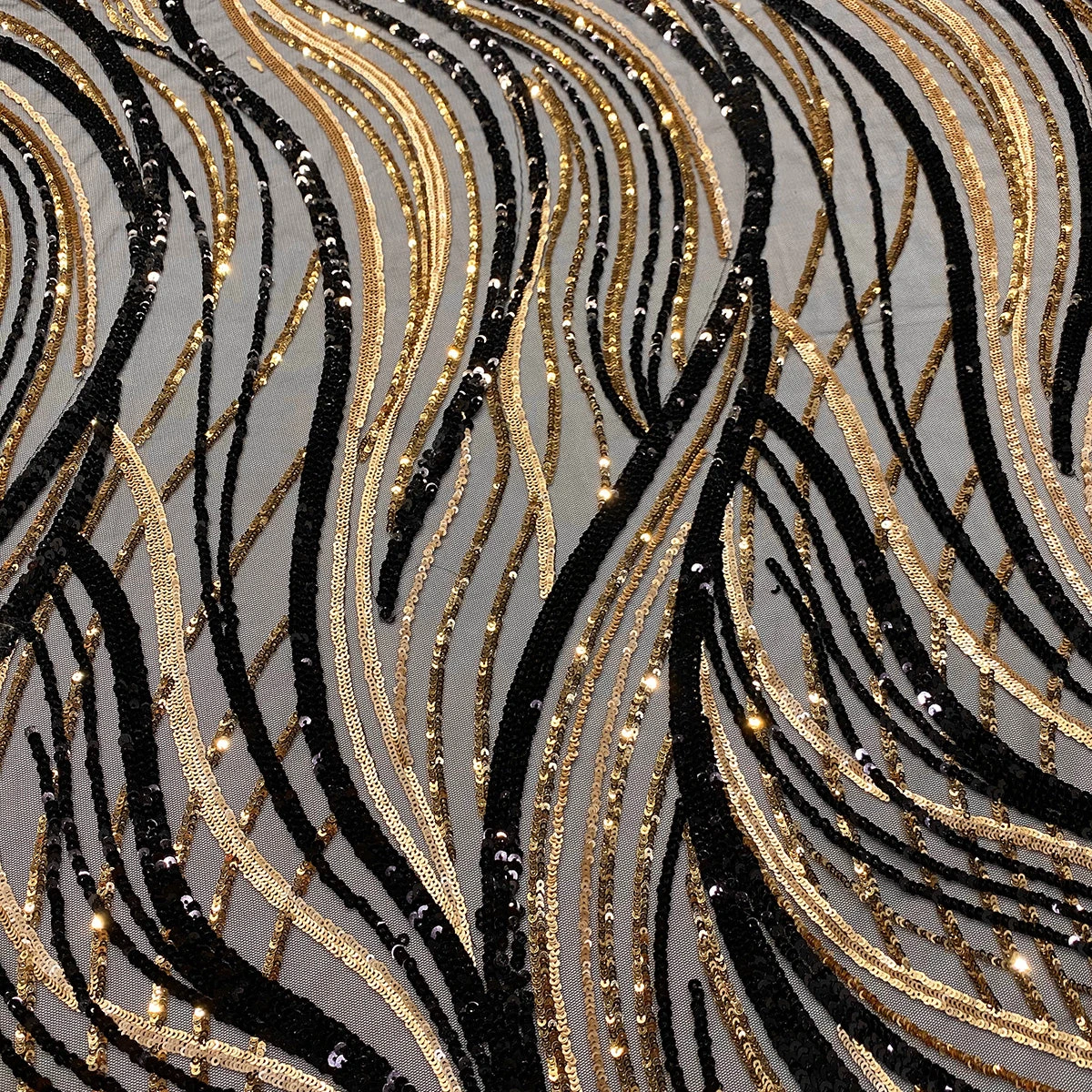 Skyfall Sequins Table Linen In Black And Gold 2 Skyfall Sequins Table Linen In Black And Gold - Image 2