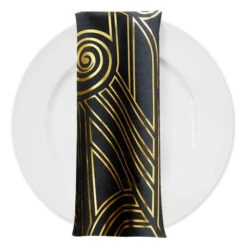 Luxor (Metallic Print) Table Napkin In Black And Gold