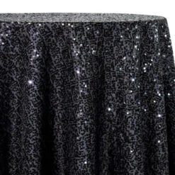 1pc - Taffeta Sequins Table Linen In Black (132" Round)