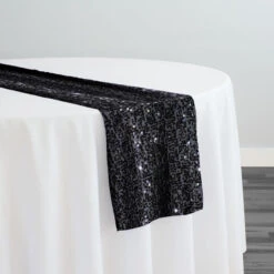 Taffeta Sequins Table Runner In Black