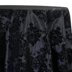 1pc - Damask Flocking Taffeta Table Linen In Black On Black (120" Round)