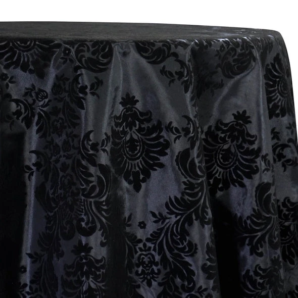 Damask Flocking Taffeta Table Linen In Black On Black 1 Damask Flocking Taffeta Table Linen In Black On Black