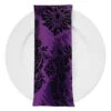 Damask Flocking Taffeta Table Napkin In Black On Purple
