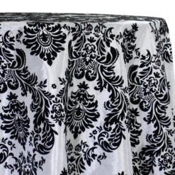 1pc - Damask Flocking Taffeta Table Linen In Black On White (134" Round)