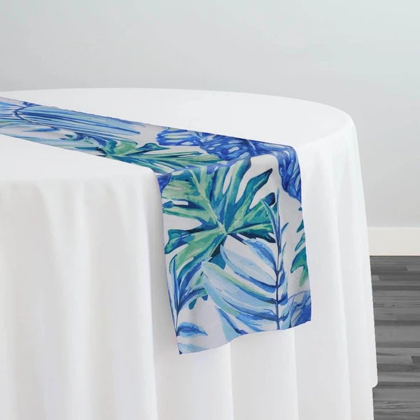 Tropical Print (Dupioni) Table Runner In Blue 1 Tropical Print (Dupioni) Table Runner In Blue