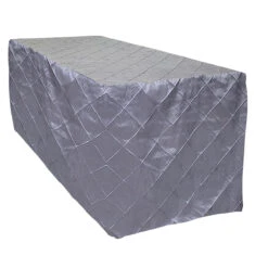 4" Pintuck Taffeta Banquet Fitted Tablecloths - Hospitality Line -Urquid Linen Shop Cornerpleatspsdpintucksilvercopy3