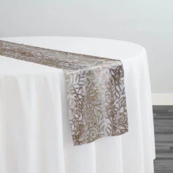 Fiori Leaf Sequins Table Runner In Champagne