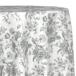French Toile (Poly Print) Table Linen In Grey
