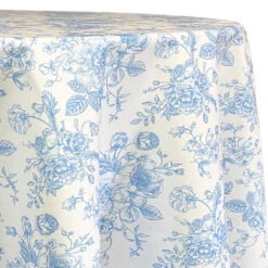 French Toile (Poly Print) Table Linen In Lt Blue