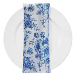 French Toile (Poly Print) Table Napkin In Royal Blue
