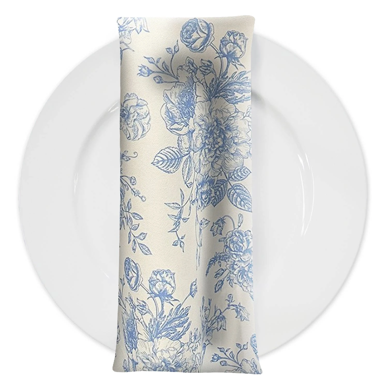 French Toile (Poly Print) Table Napkin In Lt Blue 1 French Toile (Poly Print) Table Napkin In Lt Blue