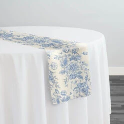 French Toile (Poly Print) Table Runner In Lt Blue