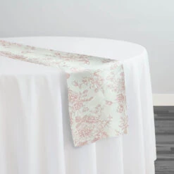 French Toile (Poly Print) Table Runner In Dusty Rose