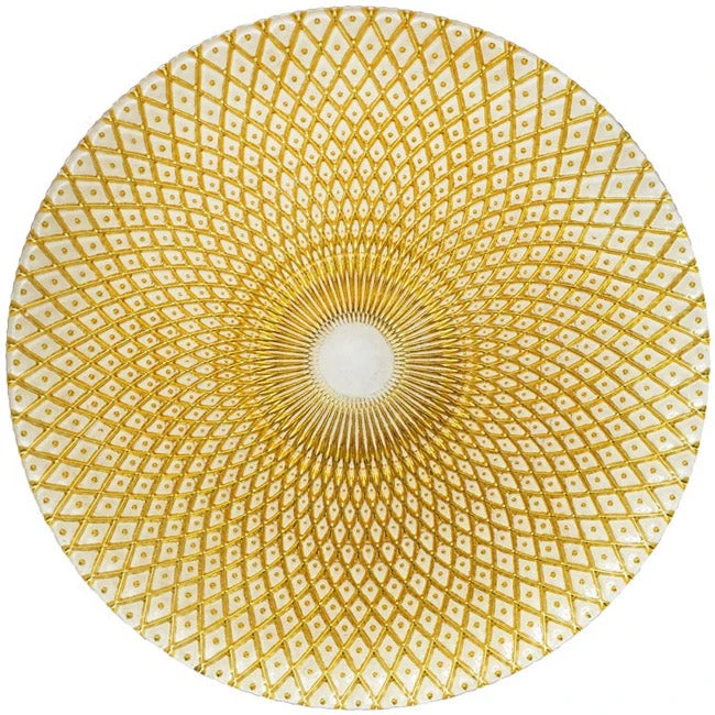 Mandala - Glass Charger Plate In Gold / White (Item # 0230) 5 Mandala - Glass Charger Plate In Gold / White (Item # 0230) - Image 5