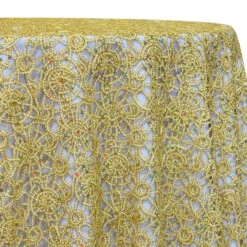 3pcs - Flower Chain Lace Table Linen 85"x85" Square - Ivory And Gold