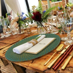 Mandala - Glass Charger Plate In Gold Teal (Item # 0230) 8 Mandala - Glass Charger Plate In Gold Teal (Item # 0230) -Urquid Linen Shop GoldTeal