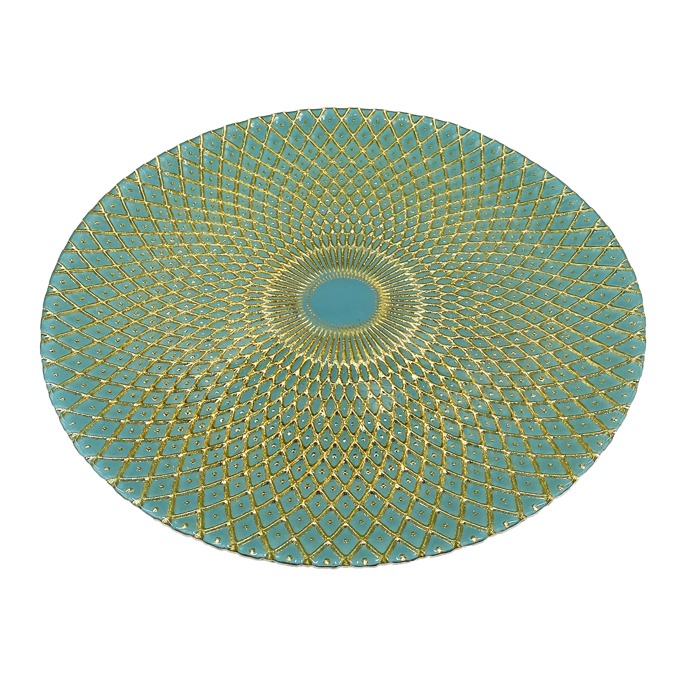 Mandala - Glass Charger Plate In Gold Teal (Item # 0230) 3 Mandala - Glass Charger Plate In Gold Teal (Item # 0230) - Image 3