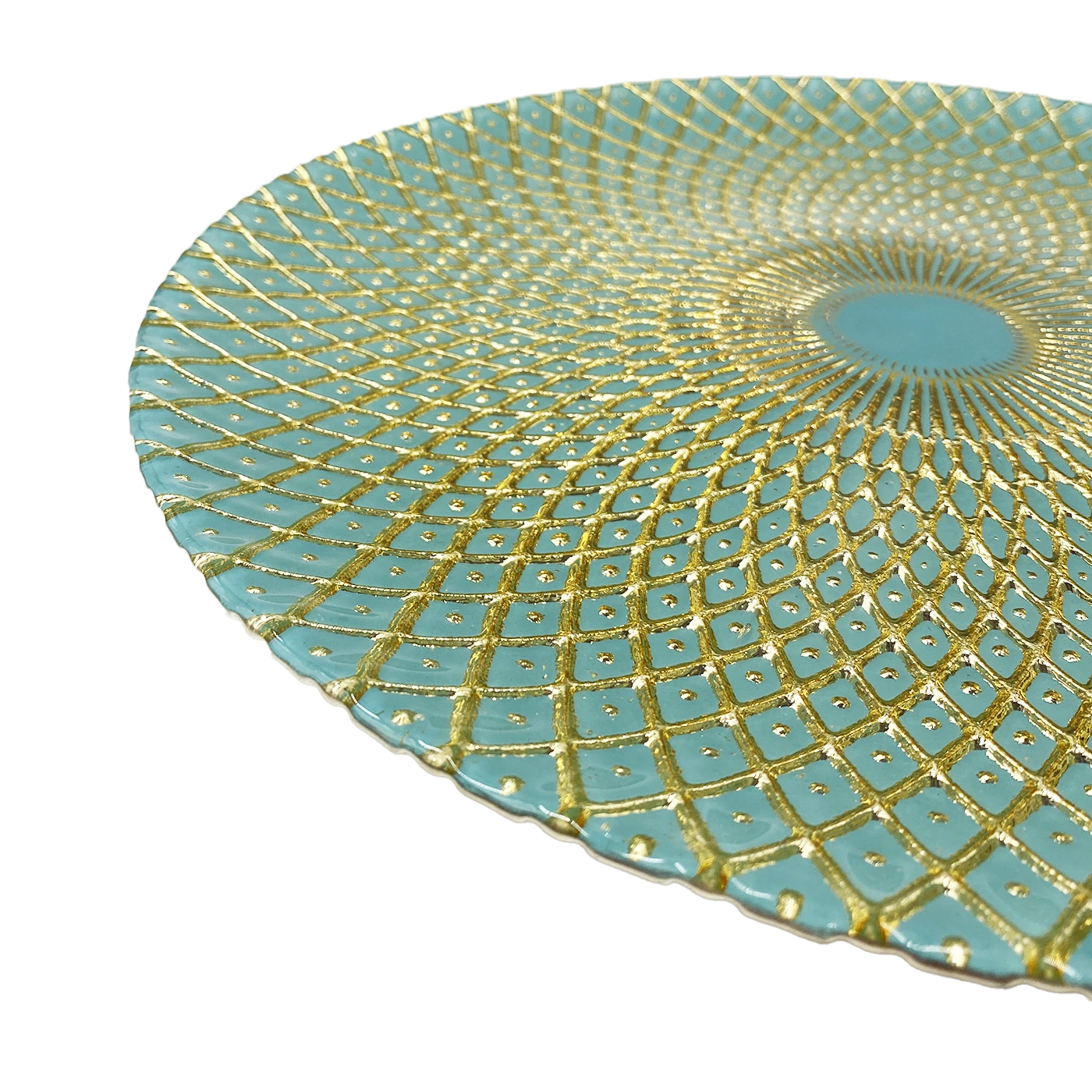 Mandala - Glass Charger Plate In Gold Teal (Item # 0230) 2 Mandala - Glass Charger Plate In Gold Teal (Item # 0230) - Image 2