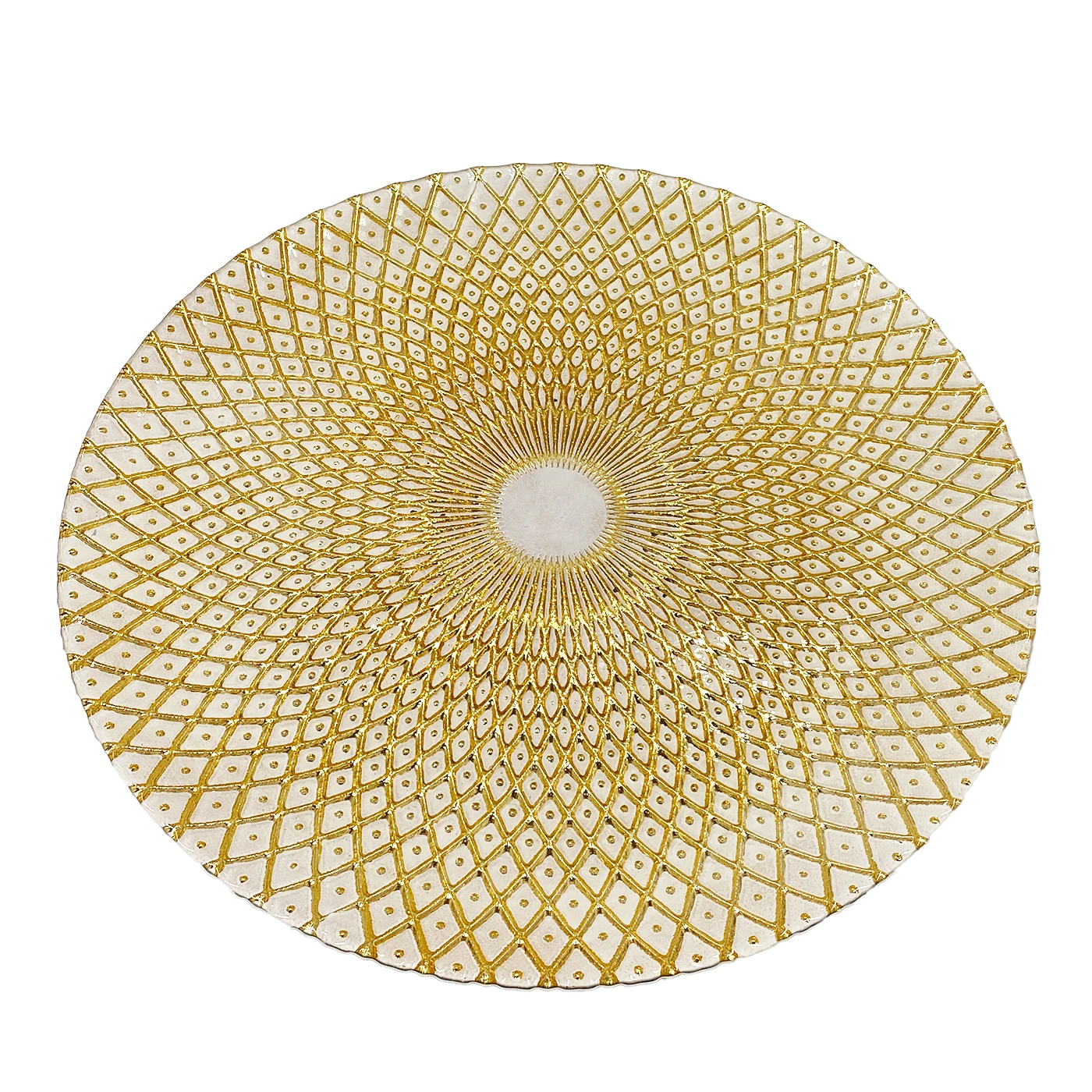 Mandala - Glass Charger Plate In Gold / White (Item # 0230) 3 Mandala - Glass Charger Plate In Gold / White (Item # 0230) - Image 3
