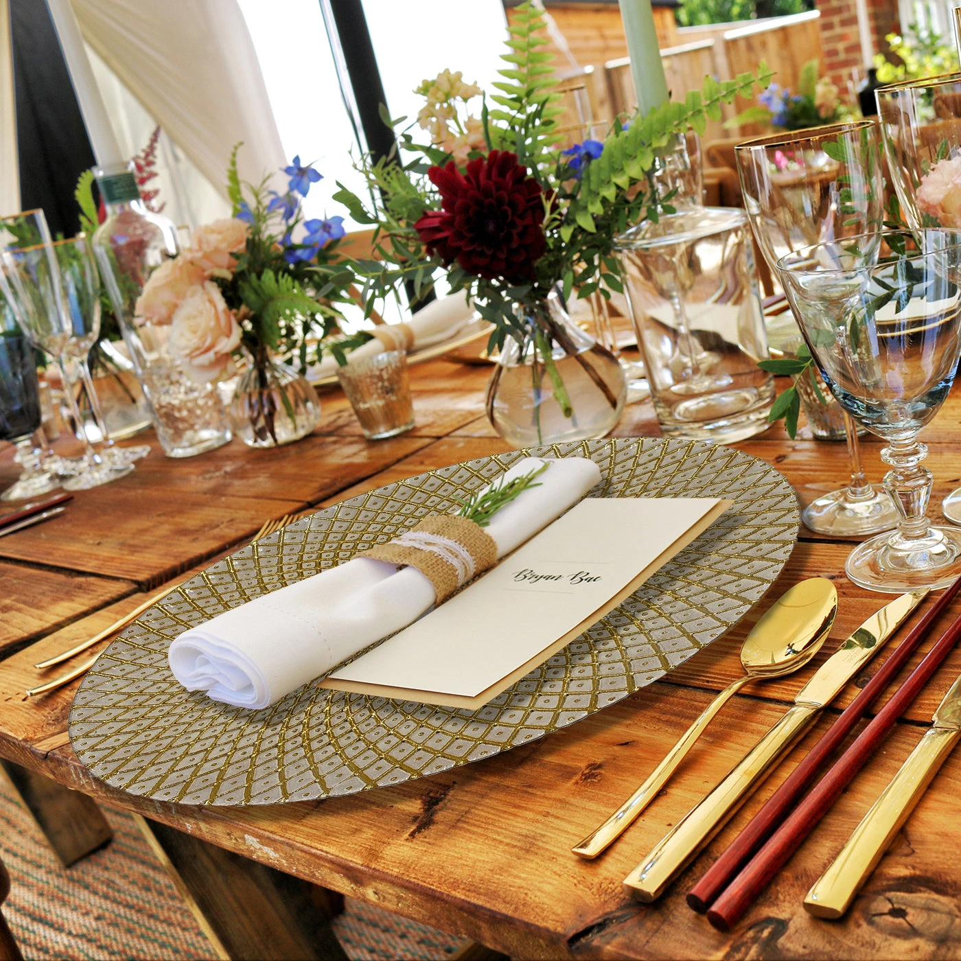 Mandala - Glass Charger Plate In Gold / White (Item # 0230) 4 Mandala - Glass Charger Plate In Gold / White (Item # 0230) - Image 4