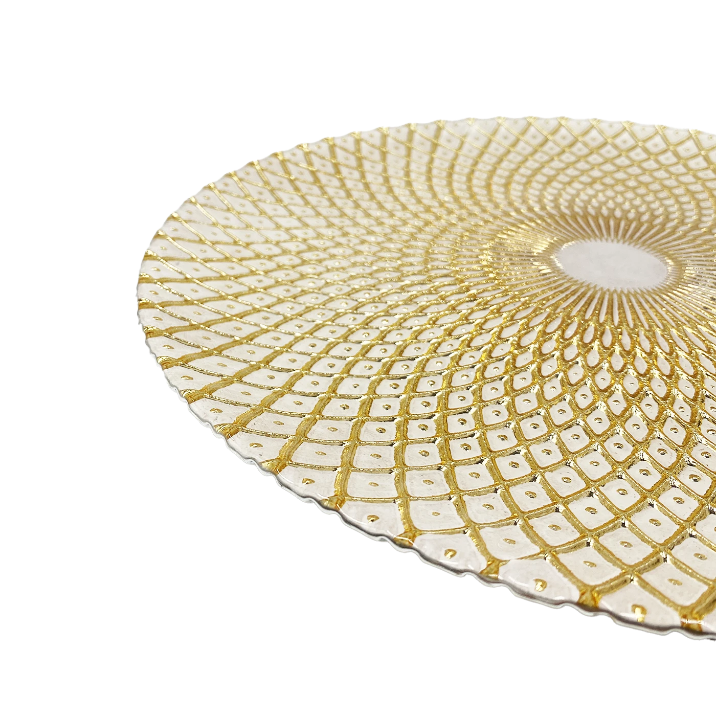 Mandala - Glass Charger Plate In Gold / White (Item # 0230) 2 Mandala - Glass Charger Plate In Gold / White (Item # 0230) - Image 2
