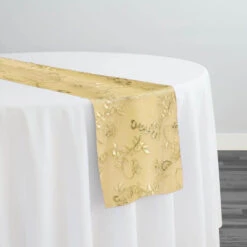 Basil Leaf Embroidery Table Runner In Gold