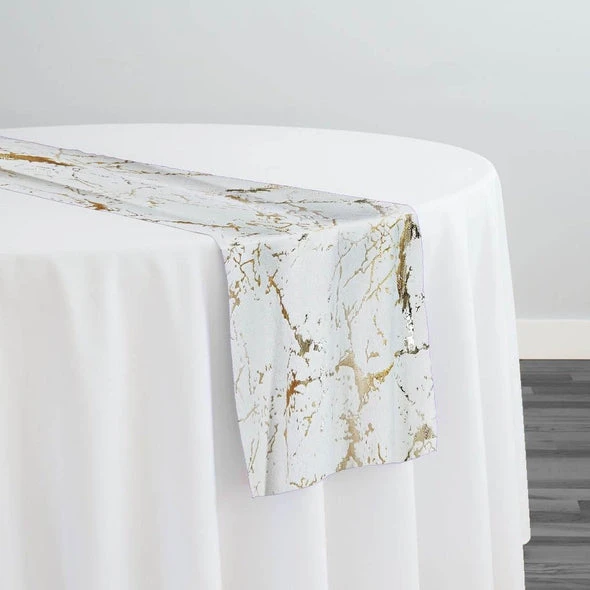 Marble Jacquard Table Runner In Gold 1 Marble Jacquard Table Runner In Gold