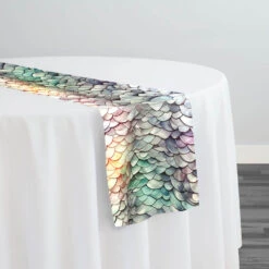 Mermaid (Poly Print) Table Runner In Pearl