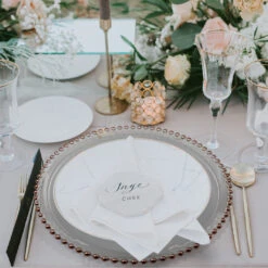 Beaded - Glass Charger Plate In Rose Gold (Item # 0239) 8 Beaded - Glass Charger Plate In Rose Gold (Item # 0239) -Urquid Linen Shop Mockuprosegold