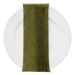 Lush Velvet Table Napkin In Olive