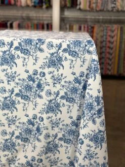 French Toile (Poly Print) Table Linen In Royal Blue -Urquid Linen Shop PhotoJan262023 33423PM
