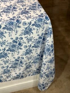 French Toile (Poly Print) Table Linen In Royal Blue -Urquid Linen Shop PhotoJan262023 33427PM