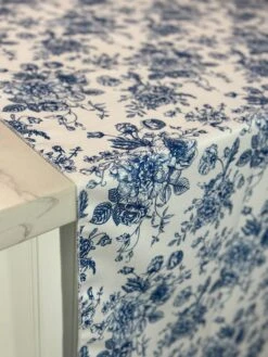 French Toile (Poly Print) Table Linen In Royal Blue -Urquid Linen Shop PhotoJan262023 33435PM