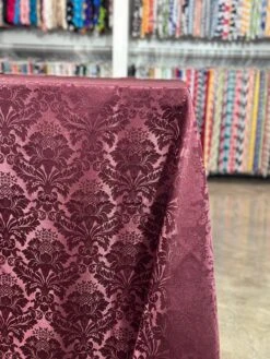 1pc - Damask Poly Table Linen 120" Round - Burgundy 10 1pc - Damask Poly Table Linen 120" Round - Burgundy -Urquid Linen Shop PhotoJul172023 112619AM