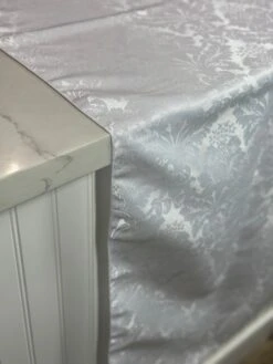 Damask Poly Table Linen In White -Urquid Linen Shop PhotoJul172023 112944AM