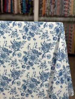 French Toile (Poly Print) Table Linen In Royal Blue -Urquid Linen Shop PhotoJul172023 115230AM