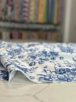 French Toile (Poly Print) Table Linen In Royal Blue -Urquid Linen Shop PhotoJul172023 115302AM