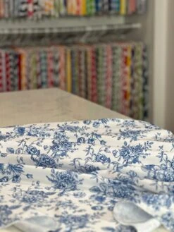 French Toile (Poly Print) Table Linen In Royal Blue -Urquid Linen Shop PhotoJul172023 115410AM