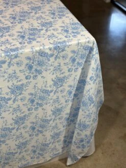 French Toile (Poly Print) Table Linen In Lt Blue -Urquid Linen Shop PhotoJul172023 115606AM