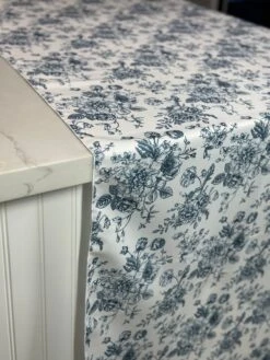 French Toile (Poly Print) Table Linen In Copen Perry -Urquid Linen Shop PhotoJul172023 115737AM