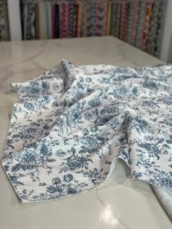 French Toile (Poly Print) Table Linen In Copen Perry -Urquid Linen Shop PhotoJul172023 115758AM