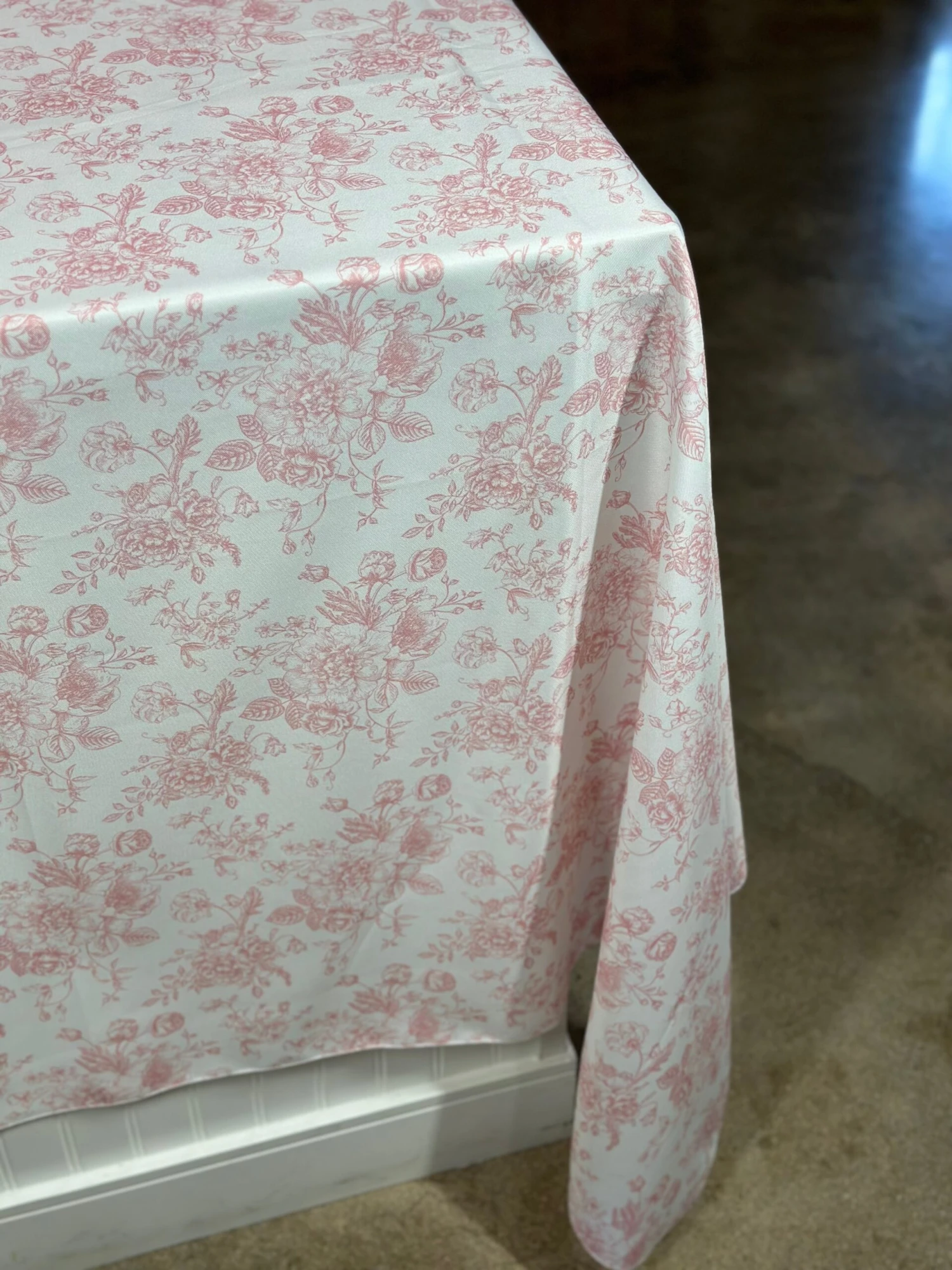 French Toile (Poly Print) Table Linen In Dusty Rose 5 French Toile (Poly Print) Table Linen In Dusty Rose - Image 5