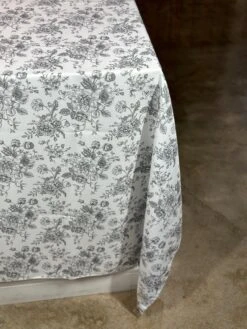 French Toile (Poly Print) Table Linen In Grey -Urquid Linen Shop PhotoJul172023 120020PM
