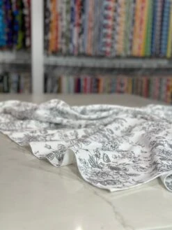 French Toile (Poly Print) Table Linen In Grey -Urquid Linen Shop PhotoJul172023 120044PM